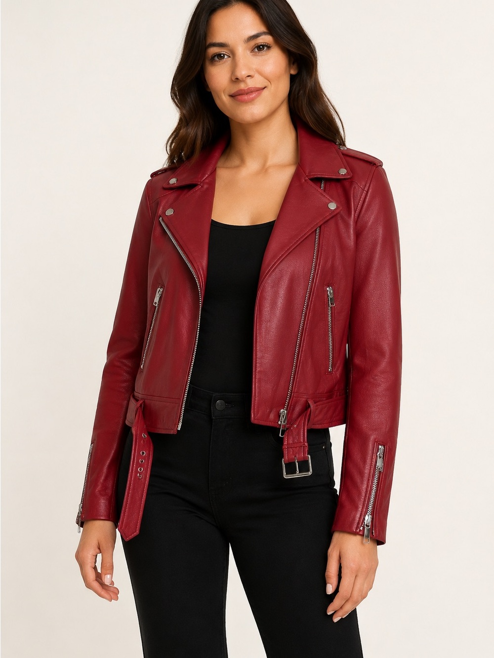 Zara Burgundy Faux Leather Biker Jacket